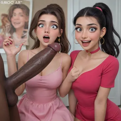 reiq art, tamada heijun art, strongbana art, dross art, aroma art, moisture art, siroc art, (((interracial couple))), 1girl, 1men, (pink dress), hot, ponytail, (BBC), (huge black penis), (grabbing cock), (happy shocked by the cock size:1.5), (looking on penis), (dripping cum:1.5), “BBC” choker, sexy high heels, detailed, ultra detailed, high resolution, happily surprised, detailed face, mouth wide open, many women around, people watching