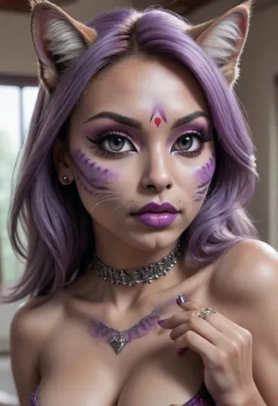 (high-quality facial detail:1.3), Indian sexy beautiful girl, (blue eyes:1.3), ((bimbo makeup, intense saturated glossy purple lipstick:1.2)), (Indian face:1.9), ((makeup:1.8), long blue eyelashes, olive eyeshadow with glitter), (lips:1.2), open mouth, saliva, in a transparent tight-fitting sequined dress, (pink-purple areoles are visible, nipples with piercings), an exquisite necklace and gold bracelets, (purple anus stretched around dildo), mid ejaculation, (penetration), she has long hair tied up in a bun, (purple pussy:1.7), nipple ringsnipple, (purple puffy anus:1.5), nipple ringsnipple rings, pussy view, slit pussy, slender long legs with a high waist, fishnet stockings, green stilettos, seductive grins, dark skin., (cum in mouth:1.3), (heavy pussy piercing:1.7), There is a lot of cum on the pubic area of the anus, very small body, (small lady:1.3), (short:1.5), (ledi:1.5), (girls:1.5), (little:1.5), (small:1.5), (mini:1.5), (pre:1.3), Very small body, paintings, sketches, (worst quality:2), (low quality:2), (normal quality:2), lowres, normal quality, ((monochrome)), ((grayscale)), skin spots, acnes, skin blemishes, age spot, (outdoor:1.6), manboobs, backlight, (ugly:1.331), (duplicate:1.331), (morbid:1.21), (mutilated:1.21), (tranny:1.331), hands, (poorly drawn hands:1.331), blurry, (bad anatomy:1.21), (bad proportions:1.331), extra limbs, (disfigured:1.331), (more than 2 nipples:1.331), (missing arms:1.331), (extra legs:1.331), (fused fingers:1.61051), (too many fingers:1.61051), (unclear eyes:1.331), (futa:1.1), bad body, NG_DeepNegative_V1_75T, feline_hybrid, furry, <lora:Realistic_Feline_Hybrids:.8>