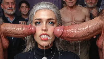 UHD, 8k wallpaper, (maximum quality:1.5), (ultra high resolution:1.7), (masterpiece:1.2), (full body view), award winning photo, (Extreme:1.85), (insanely detailed:1.9), (realism:1), (realistic:1.7), (hdr:1.4), hyper-detailed realistic body, hyper-detailed realistic face, (warm ambient light:.5), (dark shadows:1.4), Photorealistic masterpiece captured with high-end DSLR camera like Canon EOS 5D, full body shot long shot from head to toe without cropping any part of the legs or feet, vertical composition with tall aspect ratio for full height view, no cropped image no close-up no medium shot no bust portrait, generate initial full body frame and outpaint if needed to include entire figure, in the style of wide-angle photography with zoom out effect, 23 years old girl named Rosa Kovac, long platinum hair in high ponytail, blue eyes with vivid brightness and long lashes, pale skin with rosy accents and flawless smooth texture, diamond youthful face with high arched brows, refined cheekbones, delicate nose and natural soft full lips, Hungarian roots, elegant makeup with thin liner and balm lips, slim feminine body with small natural B-cup bust firm and perky, very narrow toned waist, narrow curvy hips, small firm rounded buttocks, long poised legs with slender thighs graceful calves and delicate arched feet, elegant slender arms with toned forearms and graceful hands with long fingers and manicured nails, height 171 cm, graceful and intellectual character, librarian, loves books and classical music, no nudity, artistic, indoors in a cozy library with bookshelves, dressed in form-fitting but non-revealing clothing, tight knit turtleneck sweater, slim leggings, flat loafers, accessories like thin belt and earrings, standing with one hand on hip, confident light expression, soft ambient lighting with gentle shadows hinting contours artistically, ultra-detailed skin texture and fabric details, pure realism, exhausted ecstatic expression, painful, starring into the camera, ((Hyper realistic)), (ultra HD image), 8k, super high quality, super high resolution, extremely detailed, perfect face, perfect eyes, ((crying alot:1.135)), extremely shy, cock in mouth, (brutal face fuck), Blowjob, (tears in eyes:1.5), (running makeup), (cum drips from nose:1.3), (cum explosion from mouth:1.65), (5 men jerking off on her:1.4), ((old man fucking her from behind:1.5)), she is extremely beautiful, ((view from the side)), ((brutal sex:1.3)), ((extremely rough pounding)), ((forceful)), tied up in chains, hands behind back, (anal:1.5), (masterpiece:1), hard nipples, hourglass waistline, perfect anatomic body, anal spitroast, gagging on cock, 35mm photograph, film, professional, 4k, 1girl, 5 boys, hdr, photographic, ultra realistic, ultra high details, back light, anal sex, with large muscular black men, <lora:Dark_Elf_Warrior:2>, <lora:Drow:2>, <lora:zavy-brbrn-sdxl:2>, <lora:LCMTurboMix_Euler_A_fix:2>, <lora:JuggerCineXL2:2>