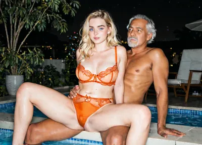 18yo finnish blonde in a pool, subject in the foreground middle, 00’s, (freckled, wide hips, thick thighs, dark eyebrows), blue eyes, scandinavian, youthful round face, thick long wavy ash blonde hair, 18yo slightly chubby, athletic, short girl, ((pale orange onepiece lingerie)), uneasy expression, squirming, hands on body, night, los angeles, finnish, girl, close up, girl partly cropped out of the view, (old man grobing her body), (naked older man sitting cozy next to her), (men in suits in the backgound), watching, Grobing, higher class, cocktails, zavy-ldprtrt, old, man, gray haired, hispanic man, caucasian man, dad bod, raw, lighting, overexposed, harsh, flash, 8k, photorealism, detailed faces, detailed hands, best quality, film photography, analog point and shoot camera, faded picture, <lora:style_lora_realis:.4>, <lora:detailed_notrigger:.4>, <lora:Rawfully Stylish v0.2_epoch_20:.8>
