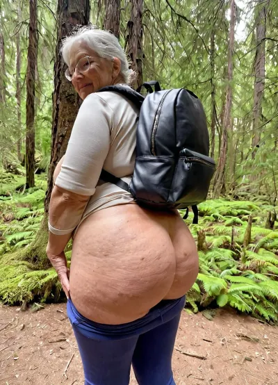 60 years old grandmother, oversized massive siliconed boobs, real stacked grandmother style, traveler, backpack, tight clothes, big booty High detailed photo, high quality photo, wide shot