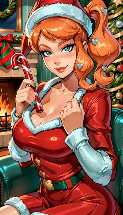 (Sonia from Pokemon:1.4), reiq style, solo, close up, ((voluptuous)), side_ponytail, (loose christmas dress), large breasts, looking at viewer, smirk, ((holding a large candy_cane)), sitting on couch, suggestive, fireplace, room, SamDoesArts, <lora:detailed_notrigger:1>, <lora:add-detail-xl:.8>, <lora:LCMTurboMix_Euler_A_fix:.8>, <lora:SDXLSamDoesArts:.5>, <lora:EnvyBeautyXL05:.3>