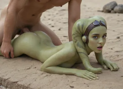 (((hera syndulla, green Twi'lek, hera costume, enjoying prone bone anal sex))), (close-up woman from above and behind), masterpiece, award winning photo, small frame, . hard long nipples, (((shiny skin))), sweat, cute, gigantic tits, aesthetics. petite waist, view from front, close up on, full body visible, bub tits, very cute petite girl, proper light, proper shadows, girl is showing her pussy, petite girl, angry, (surprised), anal creampie, hera, syndulla, Male, Female, <lora:Hera_Syndulla_XL:2>, <lora:twi'lek:2>