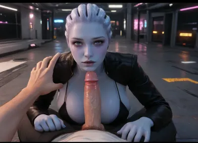 (Masterpice), (HD4K visual), (detailed background), 4K ultra-detailed image, HDR, enhancement, professional photography, clear face, detailed face, precise anatomy, (perfect symmetry), (5 fingers per hand), maximum resolution, sharp focus, NSFW, one female blue skinned Asari from mass effect, beautiful dark blue skin, blue eyes, Asari head hair, thin face, tall, thin frame, gigantic breasts, big gumdrop nipples, wide areola, black thong, thong strings pulled up, leather jacket, in doggystyle position, back arched, gigantic man out of frame, big cock, Asari is enthusiastically in doggystyle position getting fucked, doggystyle sex, (sex), background futuristic city, POV, Asari, ratatatat74, incase, style, <lora:asari-sdxl:2>, <lora:ratatatat74-000050:1.4>, <lora:Incase_Style__SDXL:1.4>, <lora:cbcity2:1.4>