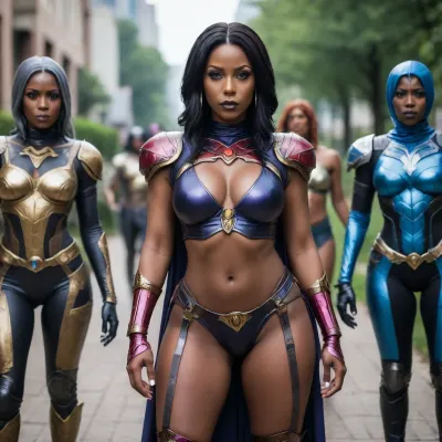 oracle gang cosplay, fit thick black milfs, high fantasy