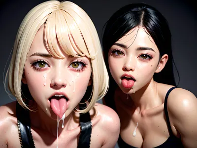 A woman with a high-quality 8k AI generated porn picture on her face, cumming and the cumshot was realistic and she had a cumshot in her mouth