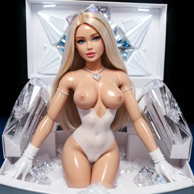 바비 인형은 고급스러운 포장과 앞의 인형의 네온 lit 그림과 고급스러운 제품입니다. 그녀의 뒤에 텍스트는 흰색 라텍스에 있었고, 그녀는 놀고 있었다. 그녀의 손 was 뒤에 그녀의 백