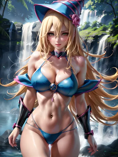 At the waterfall, she stood in front of a high-quality 8k AI photo generator. She wore a sexy outfit with high quality makeup and blush. Her eyes were perfectly focused on the viewer, and her lips were parted slightly. Her