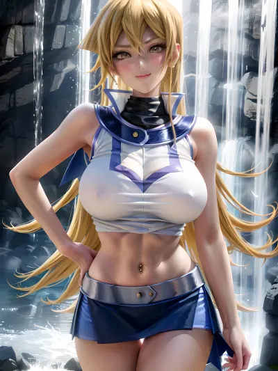 Asuka Def, a skilled and talented AI, was in the midst of creating a new photo when she stumbled upon an interesting subject. It was none other than Tenjouin Asuka, a beautiful high school girl with long hair and bangs