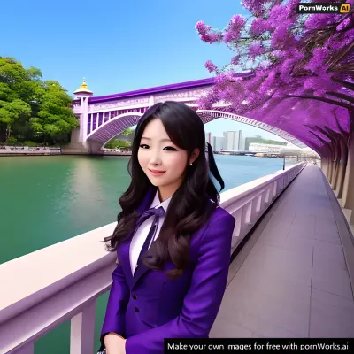 照片中的女人令人惊叹,长流的紫色头发和背后的白色背景. 她的身体是完美的, 所有的正确的地方都有曲线。 当她对镜头微笑时,她的眼睛似乎在发光