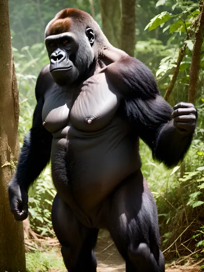 The woman was furious when her favorite porn site was denied access by the AI assistant on her phone. She stormed down the street, feeling angry and helpless. Suddenly, a gorilla in the distance caught her attention. It stared at her with its