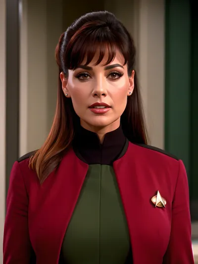 woman, cptvrn, jacket, s3stngunf, uniform, trekngs1, <lora:STNGV3new:.5>