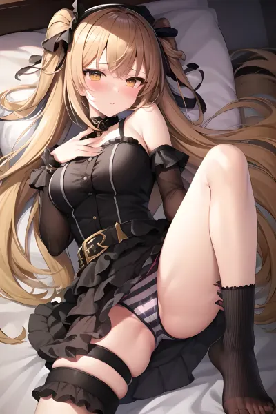 The tall, ups-and-coming artist was known for her highly detailed and realistic artwork. One day, she decided to try something new - creating a pornographic picture with an AI assistant. As she lay on the bed with flushed cheeks and cute