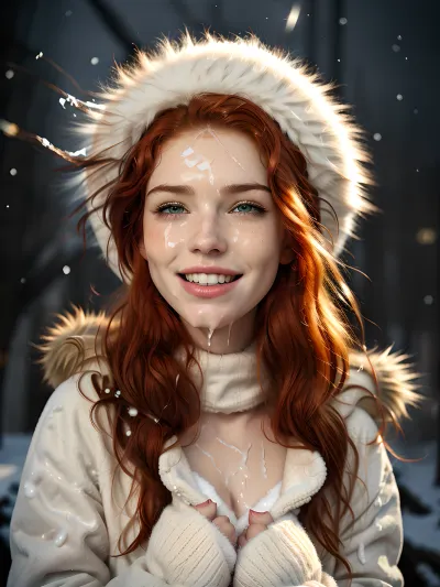 年轻姑娘脸颊上带着雀斑,大宽的快乐笑容,高大的瘦身站在一个房间里,穿着冬衣和靴子. 她拿着一张自己身着不同服装或姿势的照片 看着自己身着不同姿势的照片