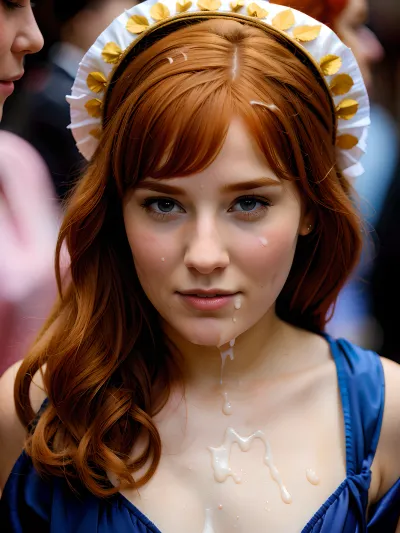 La jeune femme aux cheveux de gingembre était embarrassée en passant par le centre des congrès. Elle venait de terminer un cosplay de Vénus de la peinture de Botticelli, et elle était couverte de sperme. Elle se sentait honteuse et embarrassée, mais malgré tout cela