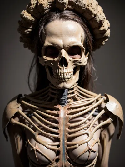 那个老妇人坐在椅子上,看着电脑屏幕. 她是一个AI,但她有一个人体和一个成熟的面孔. 她的眼睛暗而神秘,嘴唇又满又红. 她有个奶奶