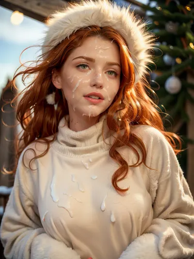 A young woman in a fur coat stands in the middle of a snowy park, her bright smile and joyful expression capturing the essence of winter