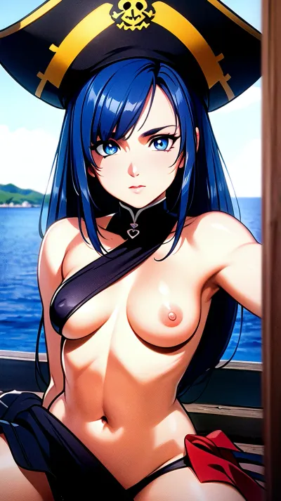 The woman in the photo is lying on a hammock, wearing a corset and looking at the camera with intense eyes. Her skin is perfect and symmetrical, with high-quality details like her navel and breasts. She has an 18-