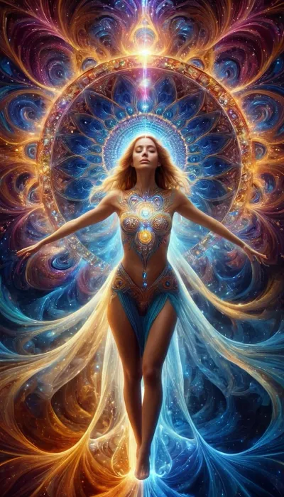 You find yourself in a realm unlike any other, where the boundaries between reality and imagination blur. Colors swirl and blend into one, creating a kaleidoscope of sensations that defy description. Geometric patterns spiral and stretch with every breath, creating