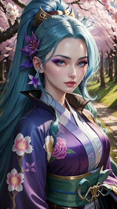 In the forest, a young girl named Kiyomi stood under a cherry blossom tree. She was wearing her favorite kimono and holding a picture of her late grandmother. Suddenly, she felt someone watching her from behind. She turned around and saw