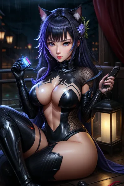 希纳塔站在雨中,被一个神秘的人物吸引,一只手拿着灯笼. 她觉得被这个神秘的人物吸引 想知道更多关于她的情况