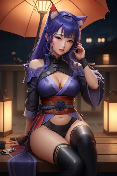 在黑暗中,一个名叫赖顿幕府的女孩带着猫耳朵和手机坐在雨中. 她正在寻找她最爱的色情明星的照片,但到处都找不到. 突然,她听到声音,转身