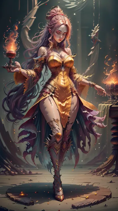 A skilled pyrokinetic with long hair and round ass, she used her powers to create intricate details in her portraits. She was a skilled vamptech using fireballs generated by the nodes of ethereal atmosphere. Her dress was made of water