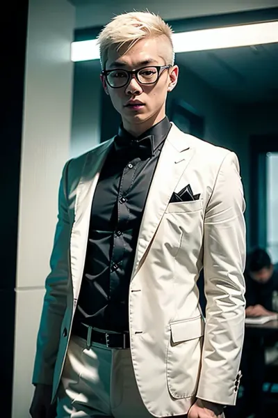 Choi Beomguy, a muscular albino man with a small and young appearance, was wearing an open-torso formal suit. He was looking at the picture of his late father on his phone while sitting in the garden