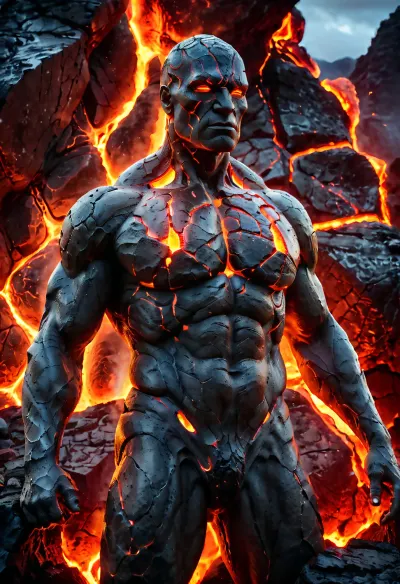 AI 기술이 반체 초상화를 만드는 시점에 전진되는 세계, 누드 돌 골렘은 창조됩니다. 예술가는 몸의 기본 물자로 빛나는 lava를 사용하고 돌에 있는 균열은 흥미로운 본을 창조합니다. 이름 *