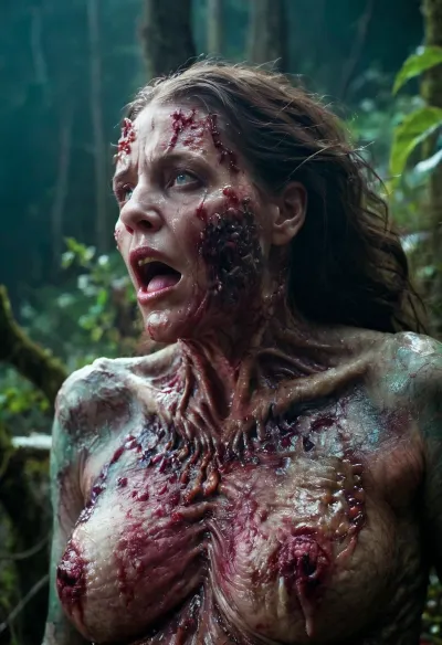 The AI generated a picture of a woman with an XL meat sack and rotten monster woman