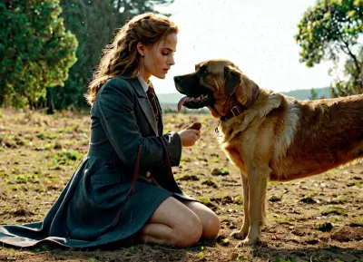 Hermione Granger was a woman who loved to indulge in her wildest fantasies. One day, she stumbled upon a picture of a big dog with an enormous cock. She couldn't resist the temptation and decided to take matters into her own hands