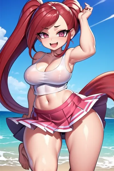 超繊細な傑作の女性は、日光に輝く光沢のある肌を持っていたし、彼女のミニスカートは、完全に彼女の曲線をpleatedとhuggedでした。 彼女の フル ボディ ぬれた 皮膚 glistened と 汗, 作る 彼女の 見える 更に もっと