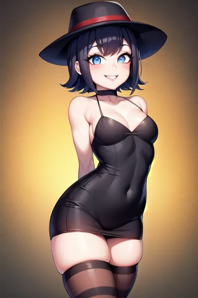 Skin Fit, Lyco, Cowboy Shot, SoloMavis Dracula smiled at the viewer as she pulled out a black dress from her closet. She had a mission to fulfill and needed to look her best. Her hands trembled as she