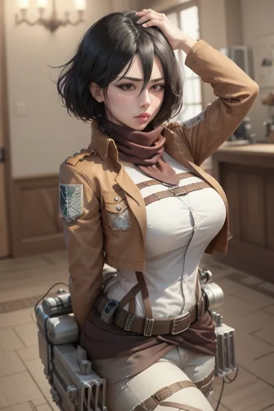 Mikasa Ackerman, a skilled soldier in the military, is known for her impressive skills and determination. One day, she was assigned to a mission that required her to infiltrate an enemy base and retrieve important intel. She used her gear to