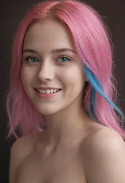 Das Mädchen mit neon rosa Haar und neonblauen Augen ist eine atemberaubende Komposition, die die Aufmerksamkeit von jedem festhält, der es sieht. Ihre elektrischen blauen Augen und hellen Neon rosa Haare schaffen einen markanten Kontrast, während ihr Full-Size-Bild ein zusätzliches Element der Aufregung hinzufügt