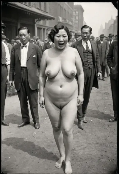 中高齢の女性は、公共で魅了され、恥ずかしいと彼女の周りの人々から笑いを引き起こします