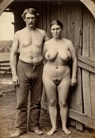 The rare photo of a young man inside a barn with an Irish woman in 1860 captures the beauty of a mature irish woman with huge tits