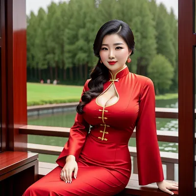 A stunning woman in a qipao with side splits captured by the Miethe-Bermpohl system color photography camera in 1910s Prokudin-Gorsky style