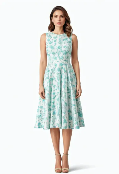 照片中的女人穿着白色的裙子,全身中枪. 背景平坦简洁,绘画风格简单