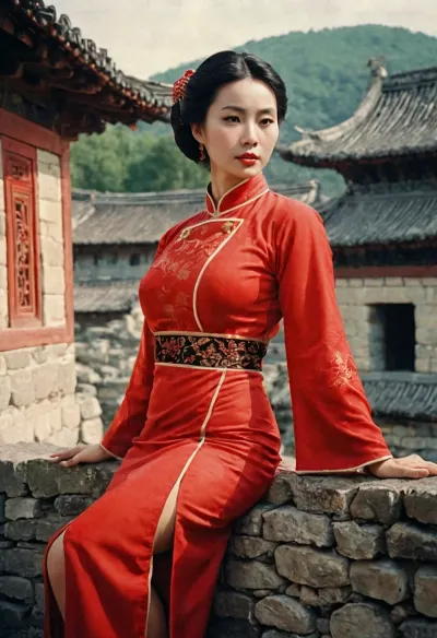 La mujer era una hermosa china con tetas grandes y un qipao rojo con divisiones laterales. Tenía un hermoso pelo largo que fluía por la espalda, y sus ojos estaban tan profundos como el océano. Se paró delante de un