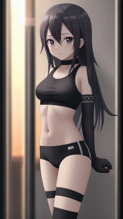 Потрясающий ковбой Kirito_GGO застрелил прекрасную девушку Kirito_GGO с длинными волосами и красивой кожей, сделав ее похожей на то, что она может быть в художественной галерее. Освещение было гипер-ориентированным, добавляя к реализму