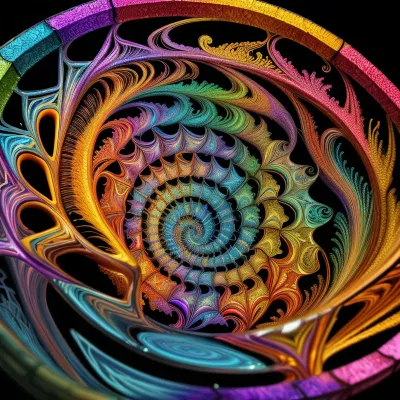 The artist used an AI-generated fractal program to create a stunning glass sculpture with intricate details and vibrant colors that filled the entire screen, making it feel like you were in another world