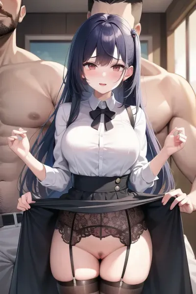 A group of men surrounded a woman in a silver dress, taking turns touching and teasing her while she felt vulnerable and exposed. One man even pressed his cock against her back, making her feel vulnerable and exposed