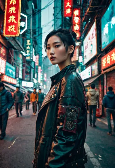 उनकी शुरुआती twenties में एक लंबी गौंट महिला एक व्यस्त सड़क के बीच में खड़ी हुई थी, जो टावरिंग स्काईस्क्रैपर्स और नियॉन लाइट से घिरा हुआ था। वह एक sleek काले पोशाक है कि उसे आंकड़ा hugged में तैयार किया गया था, और उसके लंबे बाल cascaded