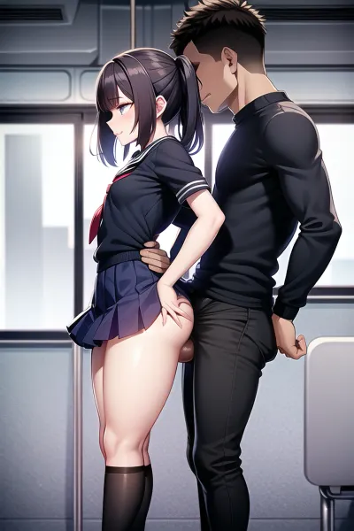The young woman with a thick penis was having sex with a young man wearing sneakers. They were both sweating and breathing heavily as they fucked on the train. Their bodies were perfectly proportioned, and their intimate moment was described as perfect in detail