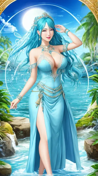 Aqua, a young woman from a small village, stumbled upon an old well one day. As she walked through the forest near her village, she heard a beautiful voice coming from the trees. Curious, she followed the sound and found herself in