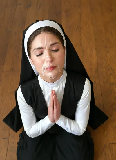 The young nun sat on her knees, her face downcast in prayer. Her perfect body was covered in a simple nun's clothes, but the high quality of the fabric and the top-down view of her slim figure made it clear that she was