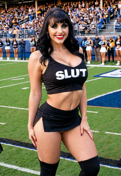 The photo realistic AI generated a detailed and realistic picture of a woman having public sex with her boyfriend on the football field. The man had his arms up, cheering with his mouth open, while the woman was bent over with her legs spread wide open