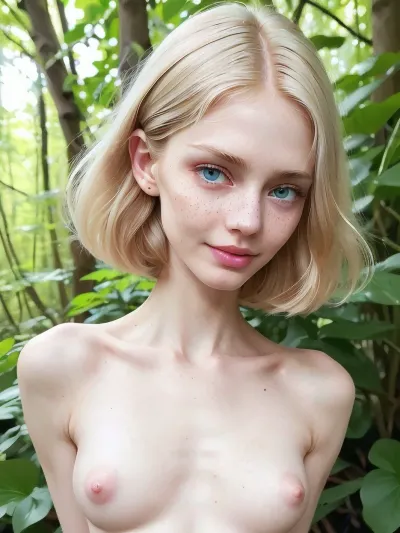 La fillette albinos aux yeux bleus sans dessus et à la peau parfaite posait pour une séance photo, montrant ses seins parfaits vers la caméra. Sa peau très détaillée et son corps impeccable ont été capturés dans des détails parfaits, rendant son look encore plus réaliste