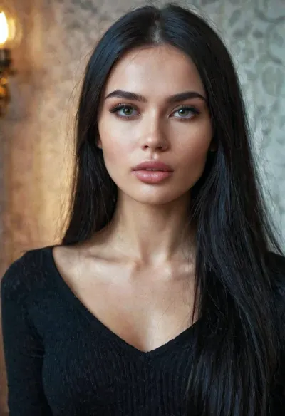 La chica rusa con la cara modelo superior, 23 años, cara modelo superior, pelo recto negro y cara delgada estaba caminando por la calle. Llevaba un vestido ajustado que mostraba sus curvas. Sus ojos eran brillantes y su sonrisa